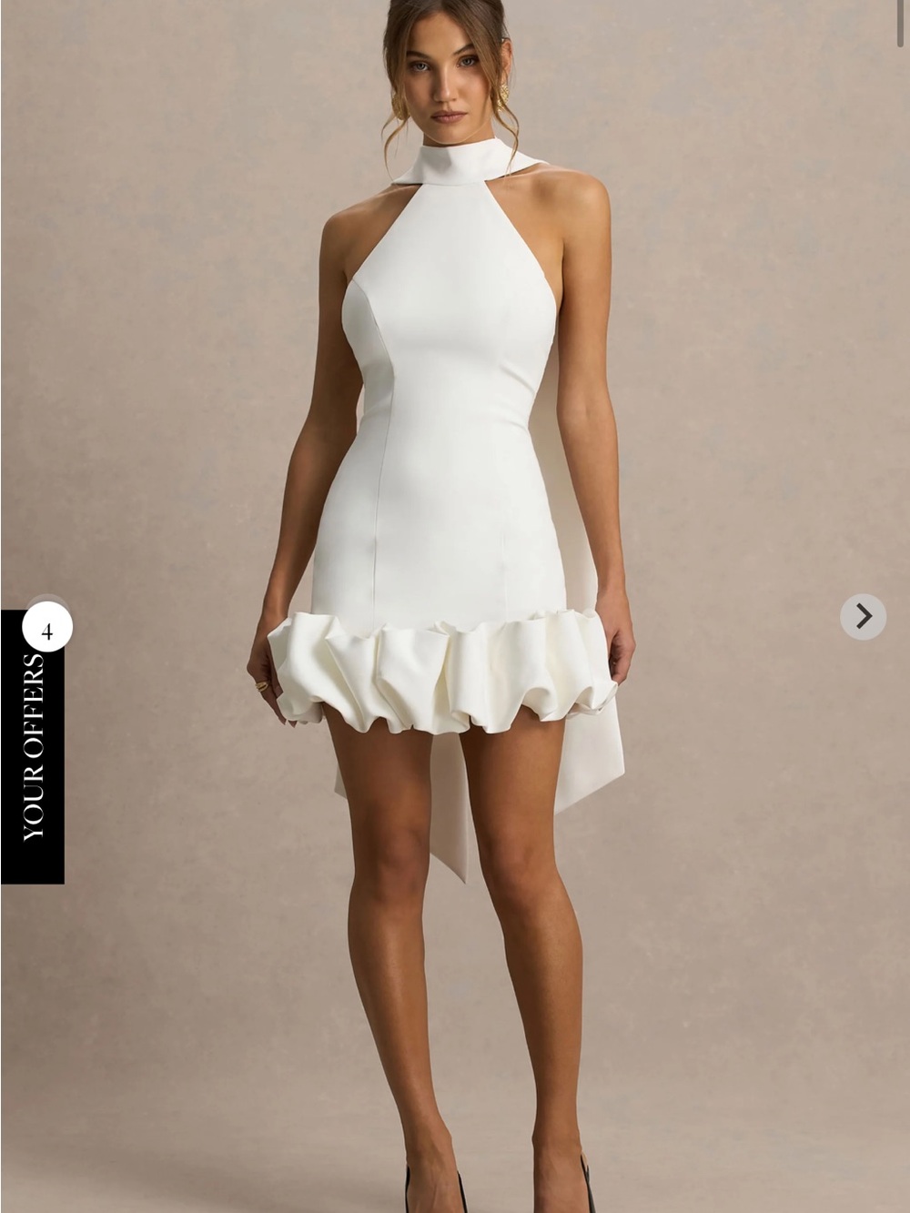 Club L London White Halter Ruffle-Hem Mini Dress